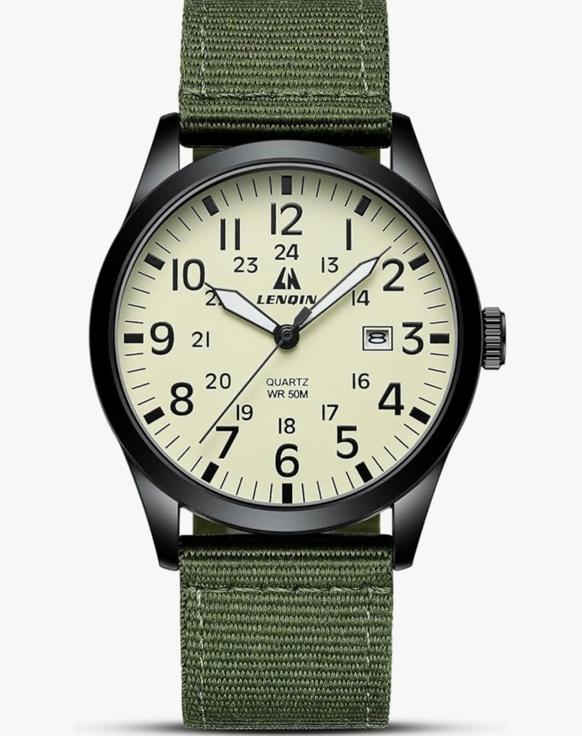 LN LENQIN Men's Military Sport Watch - Army Green Nylon Strap Tactical Field Watch