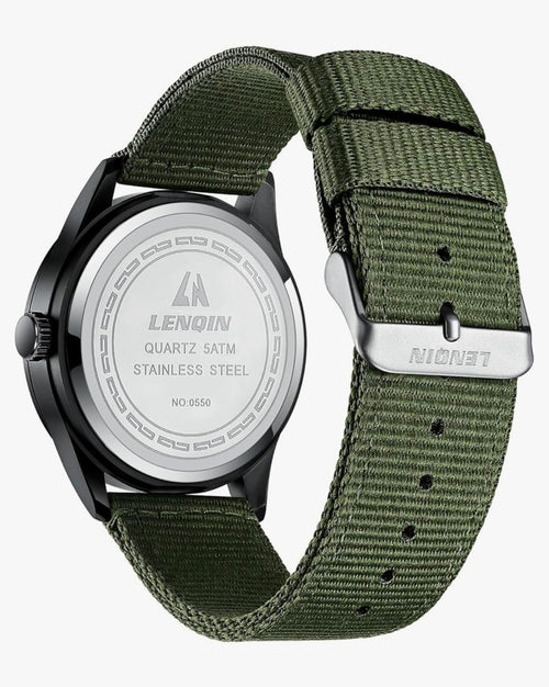 LN LENQIN Men's Military Sport Watch - Army Green Nylon Strap Tactical Field Watch