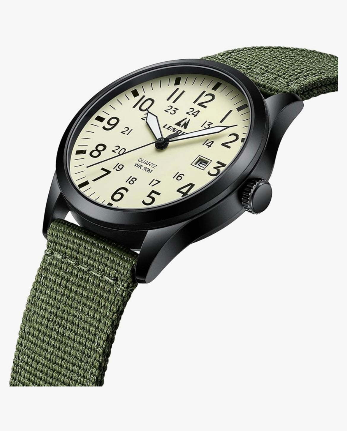 LN LENQIN Men's Military Sport Watch - Army Green Nylon Strap Tactical Field Watch